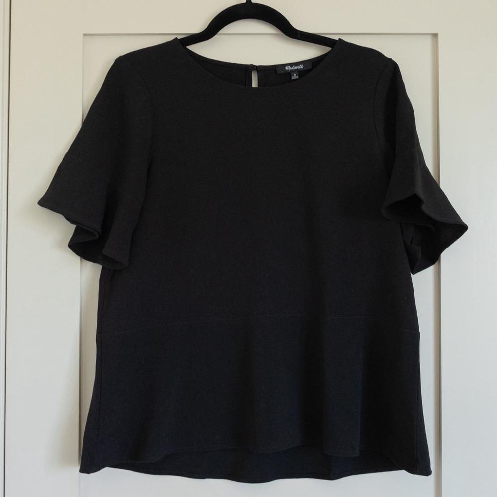 Madewell Black Short Sleeve Peplum Blouse Top
